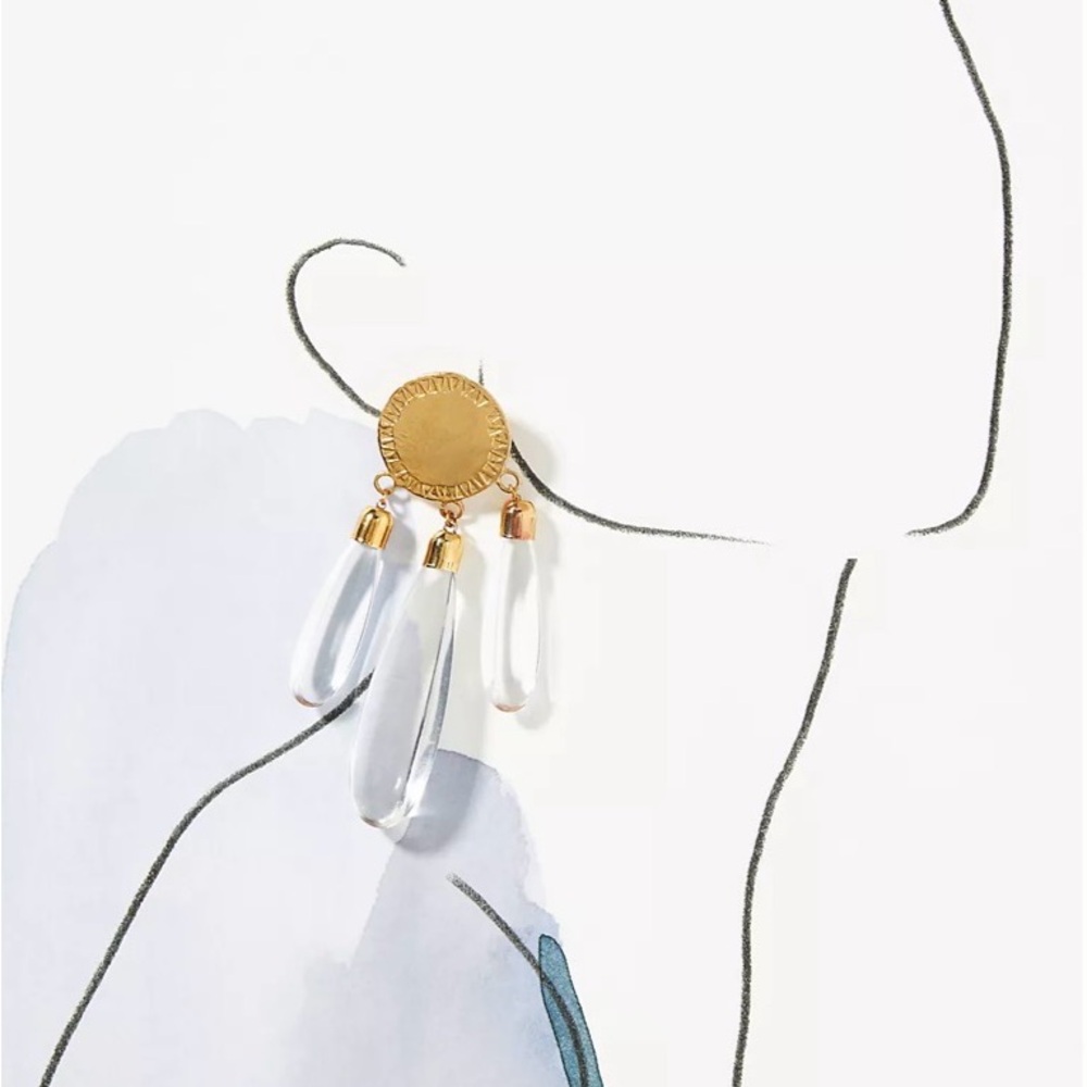 Castlecliff Elegant Gold and Clear Drop Earrings - Picture 2 of 4